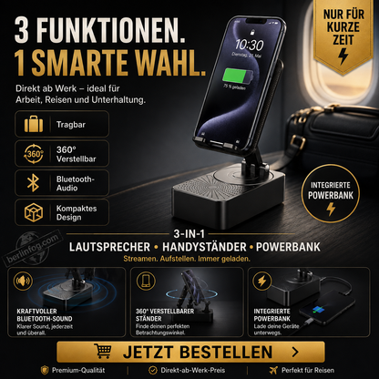 Geschenkauswahl – 3 in 1 – Kabelloser Bluetooth-Lautsprecher, Ladestation, Handyhalterung