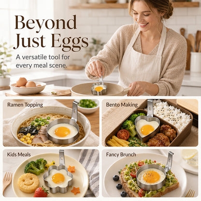🥚🍳 Eierringform aus Edelstahl 304 – lustige Formen, auslaufsicherer flacher Boden und leichtes Lösen