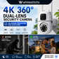 🔍🔍360°-Schwenk- und Neigekamera mit zwei Objektiven und 4K-Auflösung – WLAN-Überwachungskamera für den Außenbereich