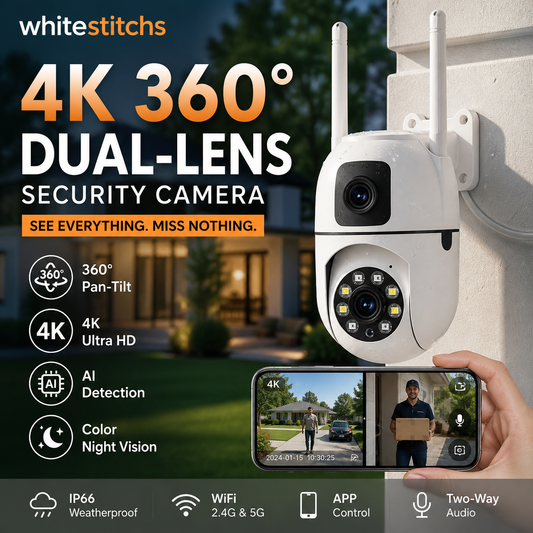 🔍🔍360°-Schwenk- und Neigekamera mit zwei Objektiven und 4K-Auflösung – WLAN-Überwachungskamera für den Außenbereich