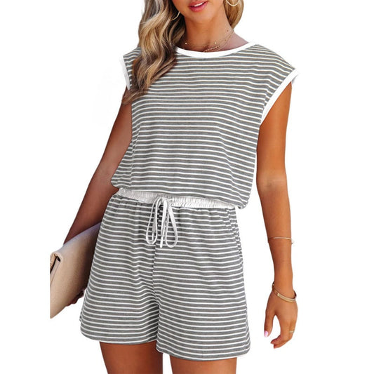 🎁Letzter Tag des Schlussverkaufs – 50 % Rabatt🔥 2-teiliges Set aus einem gestreiften Damenoberteil mit langen Ärmeln und Shorts