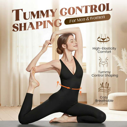 Hochdehnbarer Jumpsuit mit V-Ausschnitt für Fitness und Yoga