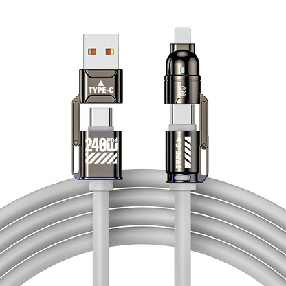 🔥 4-in-1 Schnellladekabel 240W – USB-C & USB-A, E-Marker Chip, Silikonkabel für Laptop, Handy & Tablet