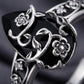 🖤 Silberfarbener Boho-Ring mit schwarzem Tropfenstein und Rankenmuster