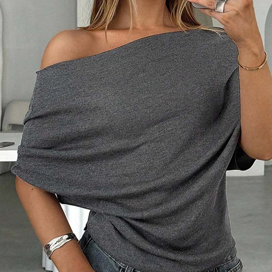 👚 Damen Asymmetrisches Off-Shoulder-Oberteil mit Fledermausärmeln – Stilvolles Design & weicher Komfort 🦇✨