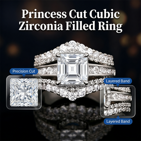 💍 50% RABATT! 💥 Damen Prinzessschliff Zirkonia Ring – Pavé-Fassung & mehrlagiges Band – Funkelndes Design, perfekt für Verlobung oder besondere Anlässe – zeitlose Eleganz ✨