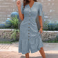🔥LETZTER TAG – 50 % RABATT🌞💃Damen-Midi-Kleid mit Knopfleiste, V-Ausschnitt und kurzen Ärmeln