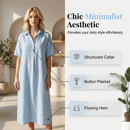 👗Damen lässiges Hemdkleid aus Leinen-Mischung