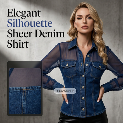 ✨ Neu eingetroffen 💙 Denim-Oberteil mit tailliertem Schnitt und transparenten Einsätzen – Eleganter Look für Arbeit und Freizeit 👖