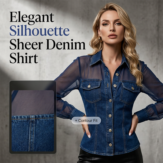 ✨ Neu eingetroffen 💙 Denim-Oberteil mit tailliertem Schnitt und transparenten Einsätzen – Eleganter Look für Arbeit und Freizeit 👖