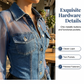 ✨ Neu eingetroffen 💙 Denim-Oberteil mit tailliertem Schnitt und transparenten Einsätzen – Eleganter Look für Arbeit und Freizeit 👖