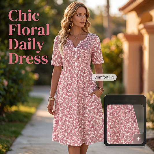 👗 50% RABATT! 🌸 Damen Freizeitkleid mit V-Ausschnitt, Blumendruck & Taschen – Leicht, vielseitig & praktisch – Perfekt für Sommer, Spaziergänge & Urlaub ☀️