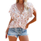 Lässiges Damen-Shirt mit V-Ausschnitt und Blumenmuster