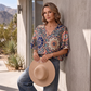 Damenbluse mit V-Ausschnitt und Bohemian-Print – lockeres Sommerhemd