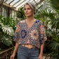 Damenbluse mit V-Ausschnitt und Bohemian-Print – lockeres Sommerhemd