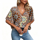 Damenbluse mit V-Ausschnitt und Bohemian-Print – lockeres Sommerhemd