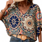 Damenbluse mit V-Ausschnitt und Bohemian-Print – lockeres Sommerhemd