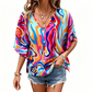 Damenbluse mit V-Ausschnitt und Bohemian-Print – lockeres Sommerhemd