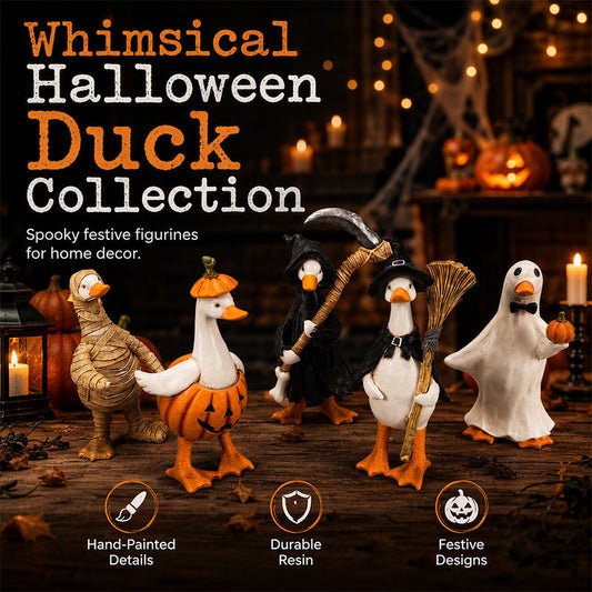 🎃LANGWEILIGE HALLOWEEN-DEKORATION?🎃 Gruseliges Enten-Set – handbemalt, 5 Figuren, witterungsbeständig – für Regale, Schreibtische und den Außenbereich! 🦇