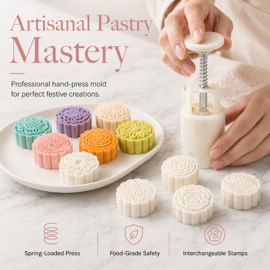🥮 NUR FÜR BEGRENZTE ZEIT: 50 % RABATT! ✨ Handpress-Mondkuchen-Formenset – austauschbare Stempel, antihaftbeschichtet, zum Selberbacken 🍪