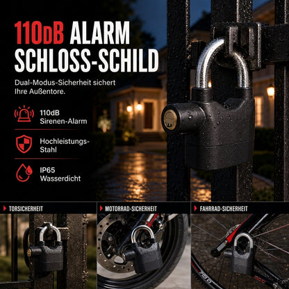 70mm-Aluminiumlegierungs-Diebstahlschutz-Alarm-Vorhängeschloss, Sicherheitsschloss für Tore, geeignet für Lager, Motorräder und Fahrräder, inklusive Batterien
