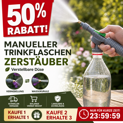 🌿Jetzt 50 % Rabatt! Manueller Flaschensprüher mit verstellbarer Düse – Tragbares DIY-Gartensprühgerät, passend für handelsübliche Plastikflaschen zum Gießen, Düngen und zur Schädlingsbekämpfung.
