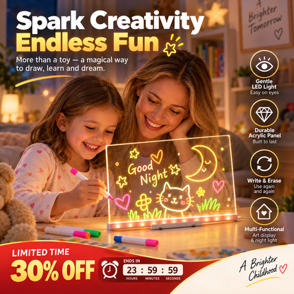 🥳HEISSER VERKAUF 2026🥳💞ÜBER 50.000 VERKAUFT! 🎨✨ 50 % RABATT! Leuchtende, löschbare Maltafel zum Selbermachen für Kinder – sanfte LED-Beleuchtung, wiederverwendbares Acryl, dient gleichzeitig als Nachtlicht. Unendlicher kreativer Spaß! 🛡️💚
